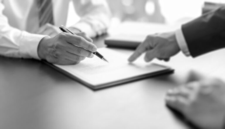 Vertrag unterzeichnen, Finger zeigt Details.